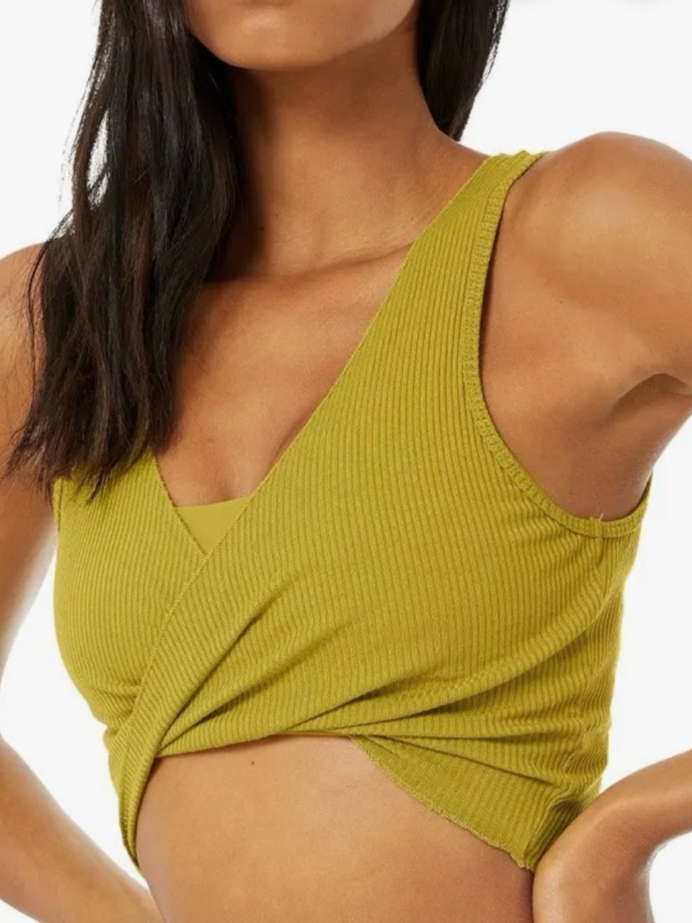 ALO Yoga Ribbed Swirl Crop Tank Top - Chartreuse XS